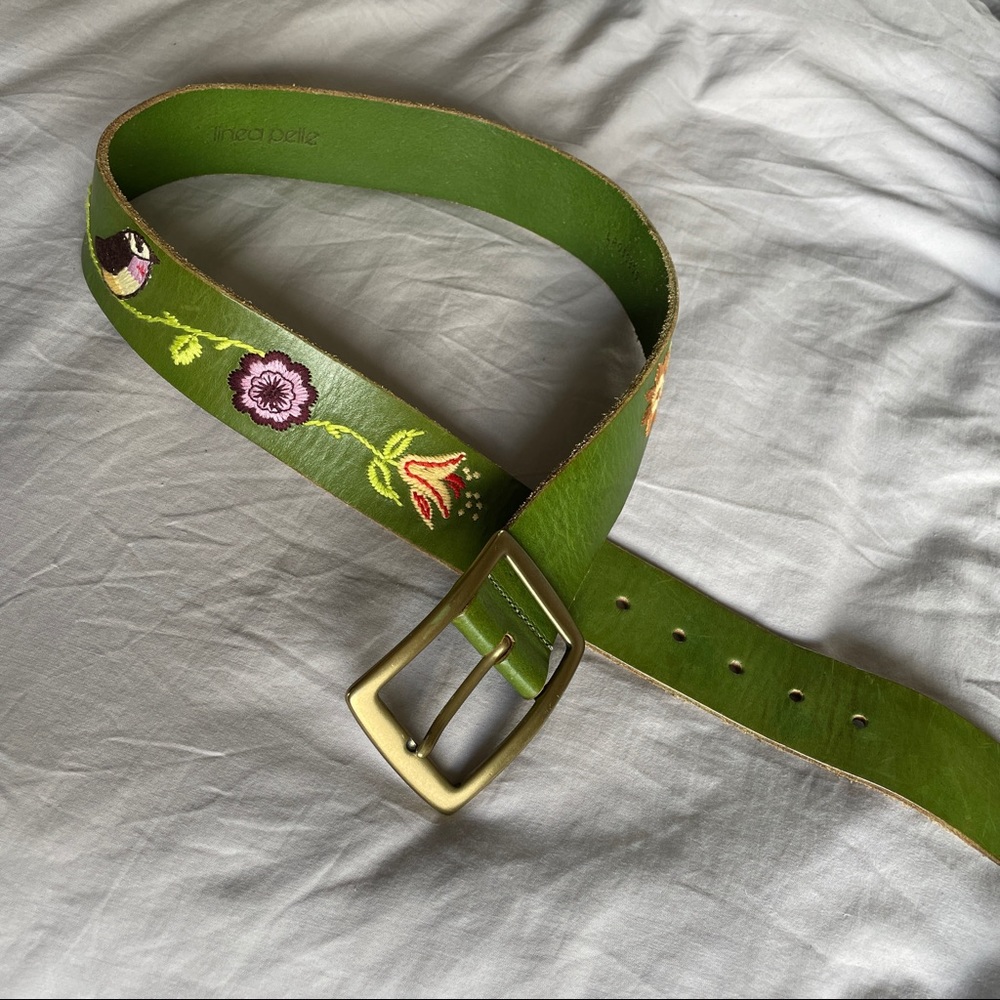 Linea Pelle leather green embroidered belt